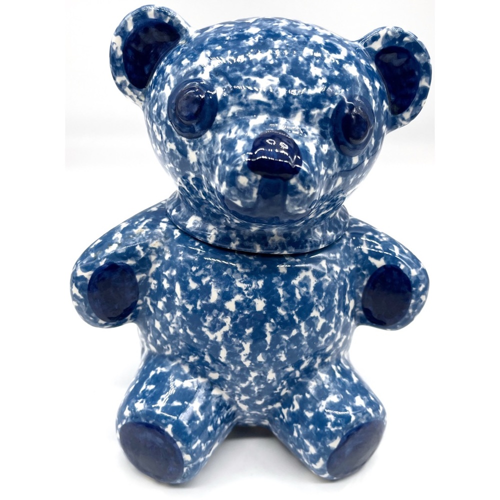 Vintage Blue Spongewear Teddy Honey or sugar jar ceramic pottery ca 70s or 80s